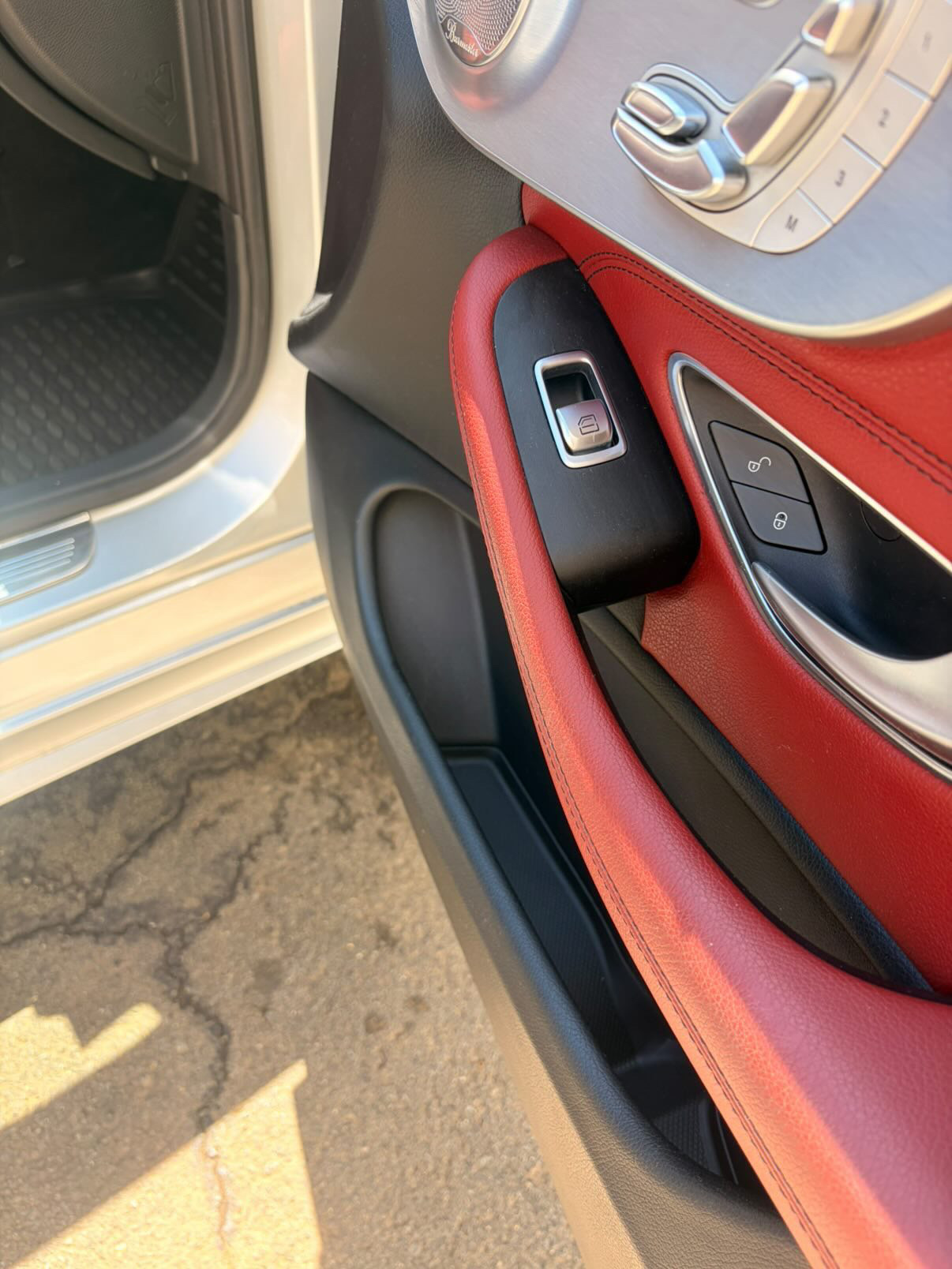Mercedes red leather door panel cleaned